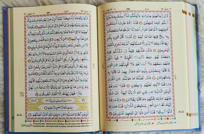 The Holy Quran Colour Coded Tajweed Rules (15 lined)