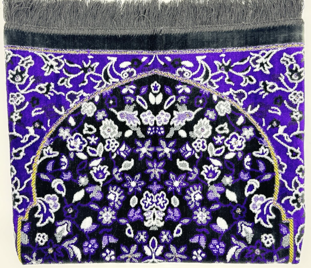 Deluxe Adult Purple & White Islamic Prayer Mat – Floral Arch Design Sajjadah
