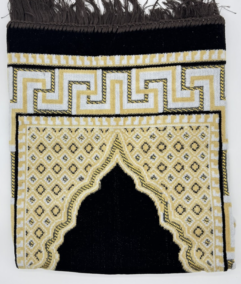 Adult Black & Gold Islamic Prayer Mat – Elegant Floral Arch Design