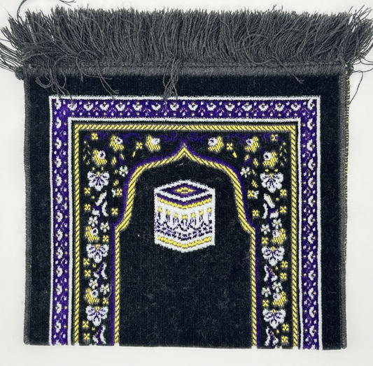 Kids' Black & Purple Islamic Prayer Mat – Kaaba Motif Sajjadah