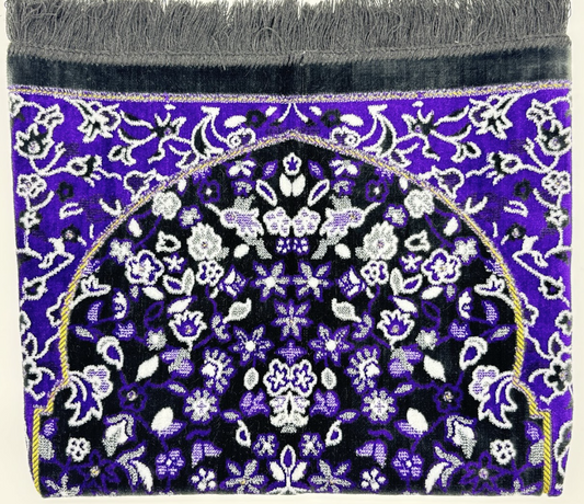 Deluxe Adult Purple & White Islamic Prayer Mat – Floral Arch Design Sajjadah